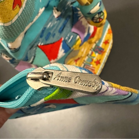 Anne Ormsby Canvas Beach Barrel Drawstring Bag Attached Makeup Zipper Pouch NICE - Picture 10 of 16